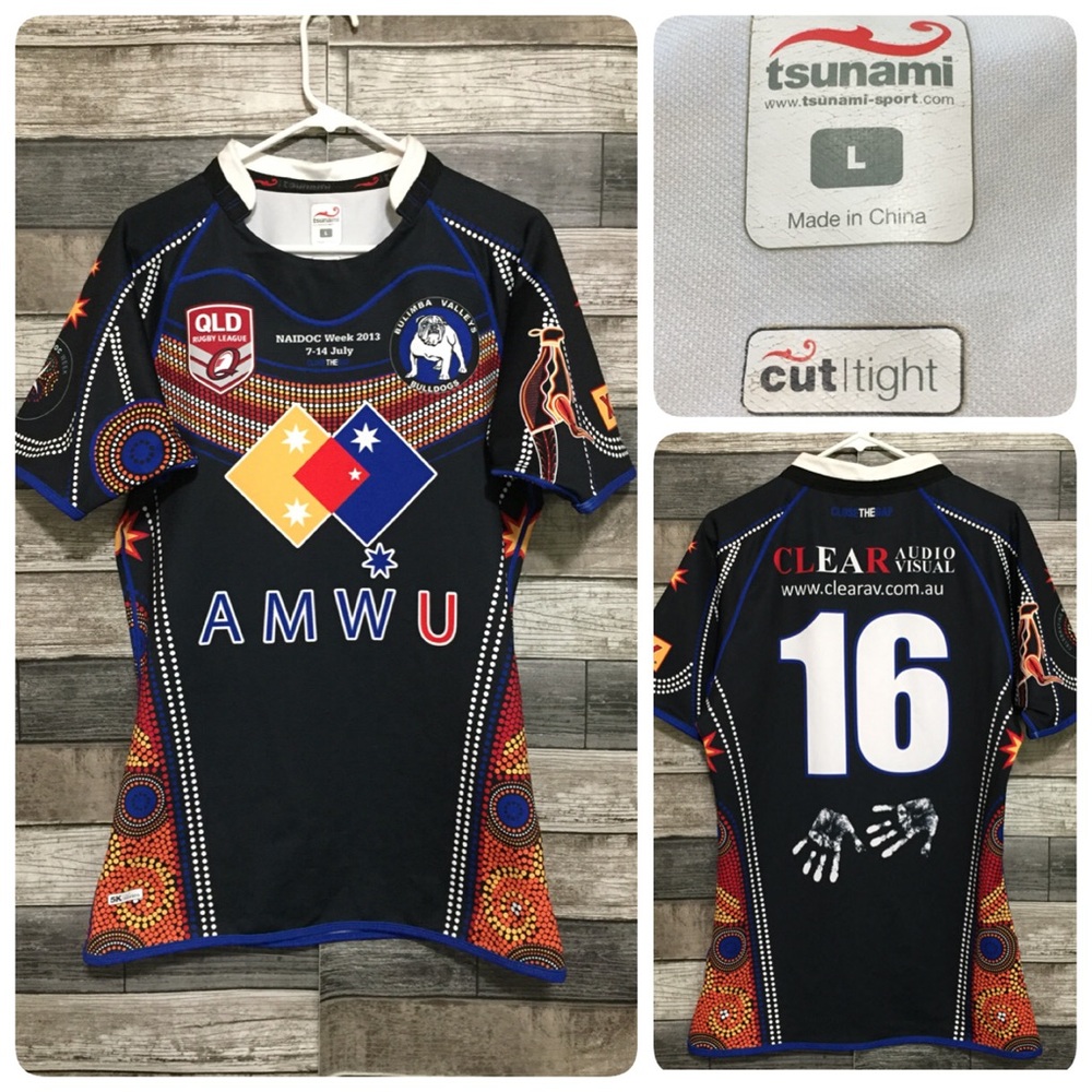 Tsunami Cut Tight Rugby Jersey Men’s L Black Blue #16 Short Sleeve Pullover